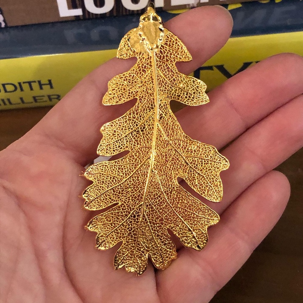 1990s Dipped Gold 3” Leaf Pendant With Chain - image 2